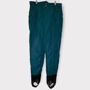 Nordica Vintage Womens Ski Pants Teal/Green High Waist US Large 12 EU 48 Stirrup